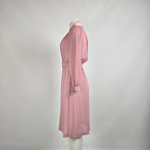Vintage Pink Lace Collar Midi Dress Size S