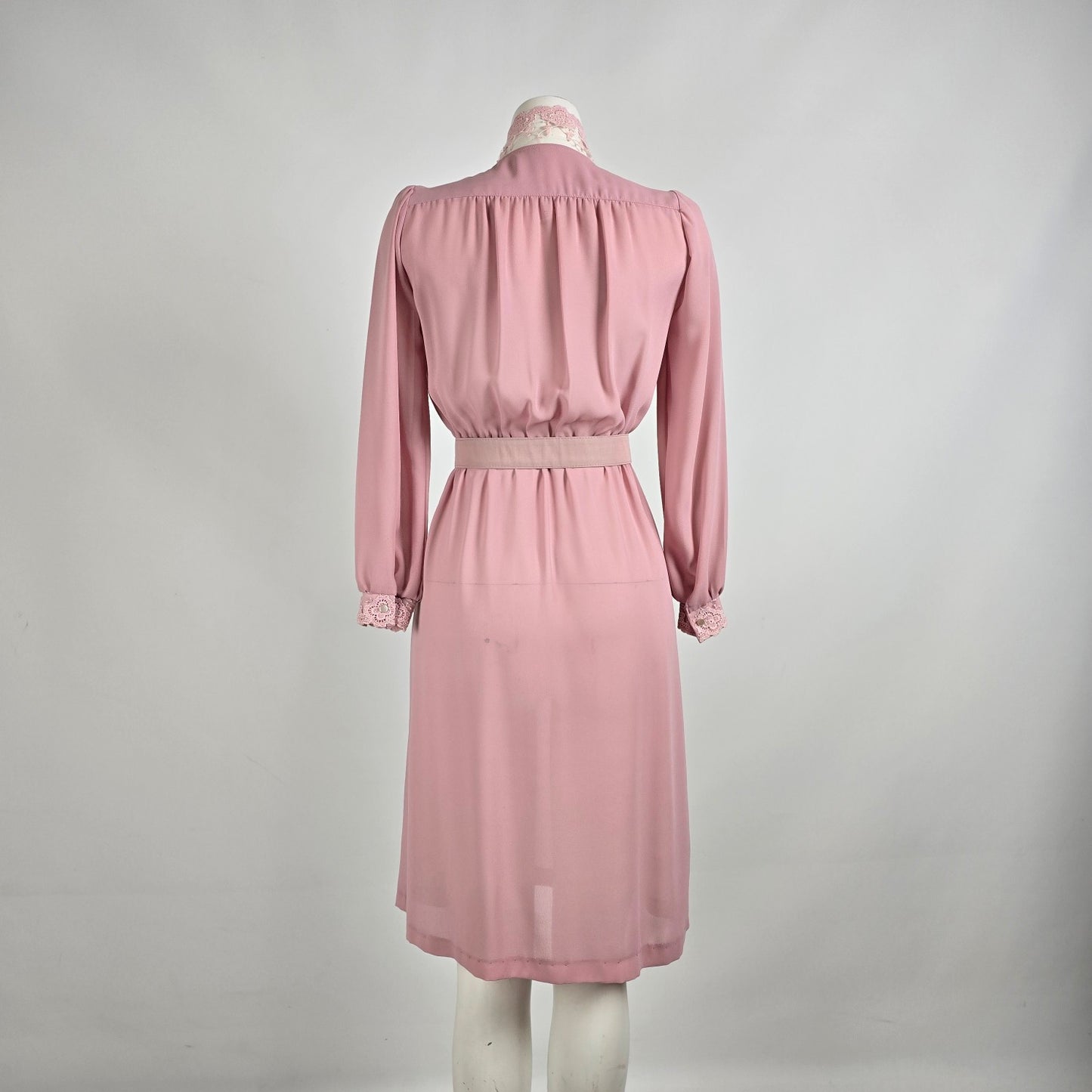 Vintage Pink Lace Collar Midi Dress Size S