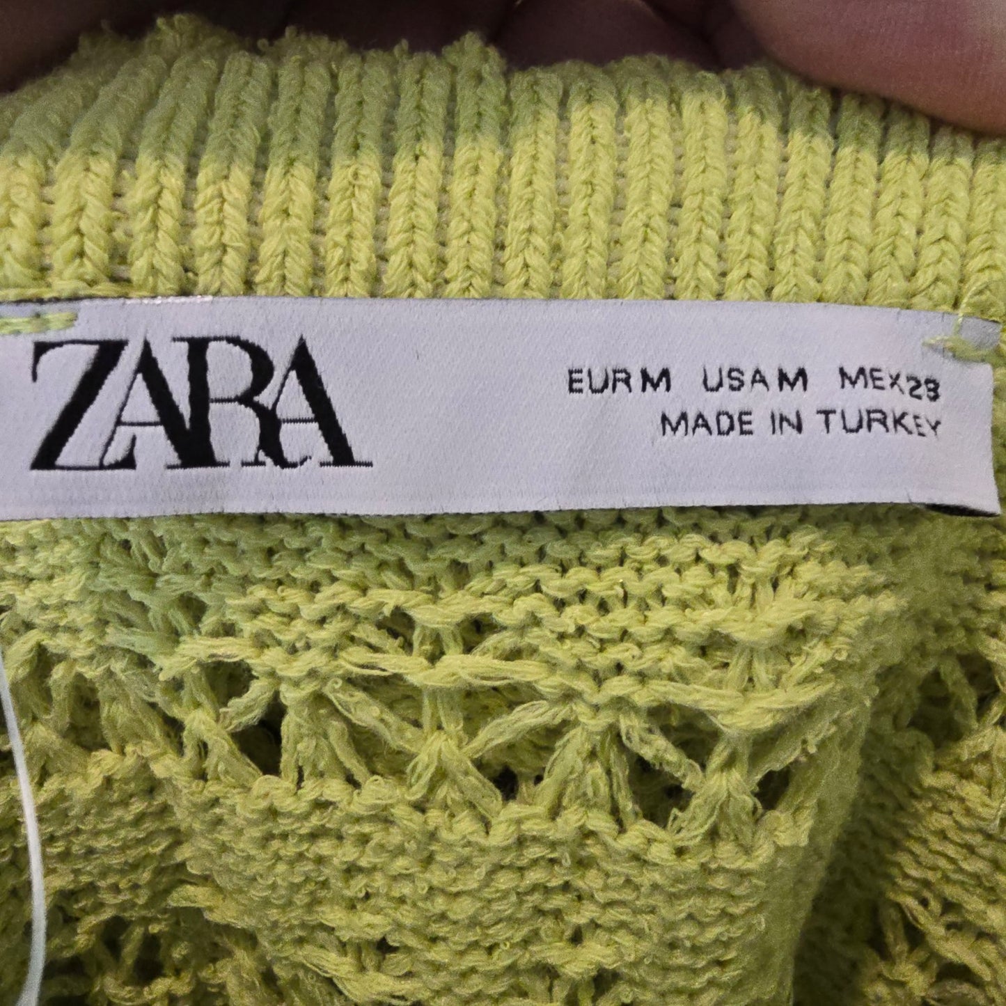 Zara Light Green Cotton Crochet Maxi Dress Size M