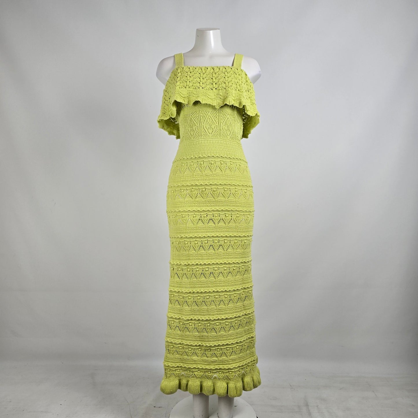 Zara Light Green Cotton Crochet Maxi Dress Size M