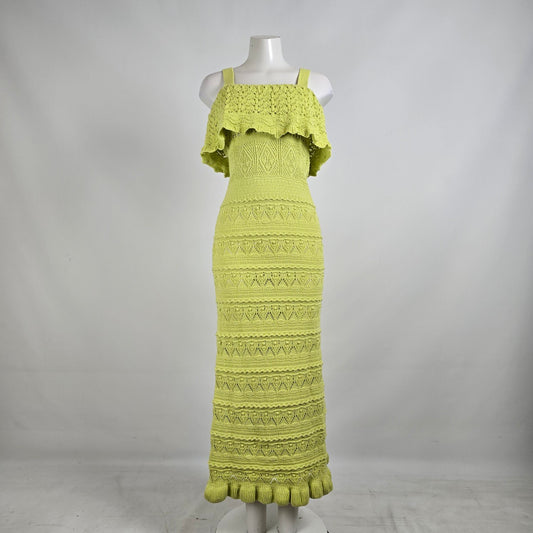 Zara Light Green Cotton Crochet Maxi Dress Size M