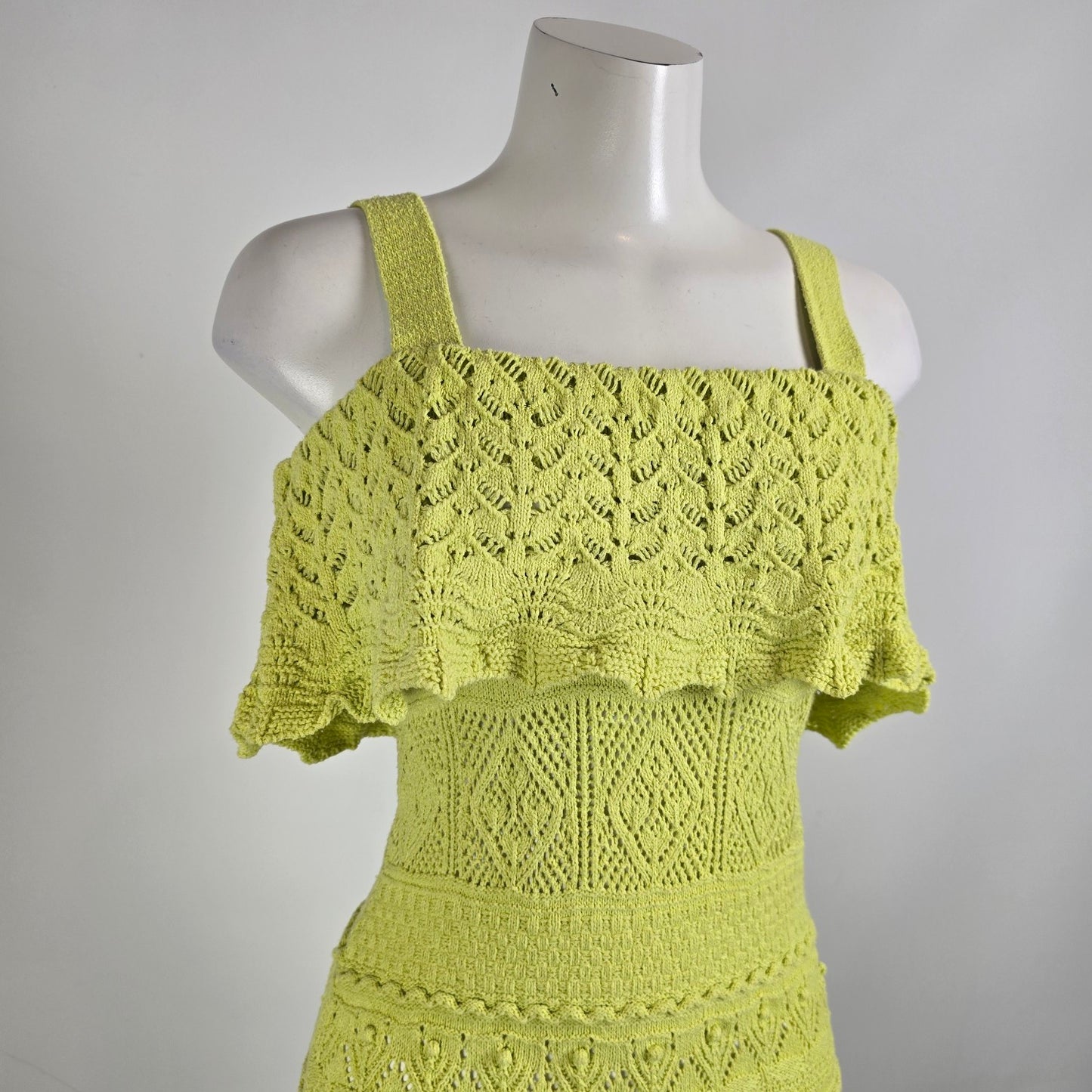 Zara Light Green Cotton Crochet Maxi Dress Size M
