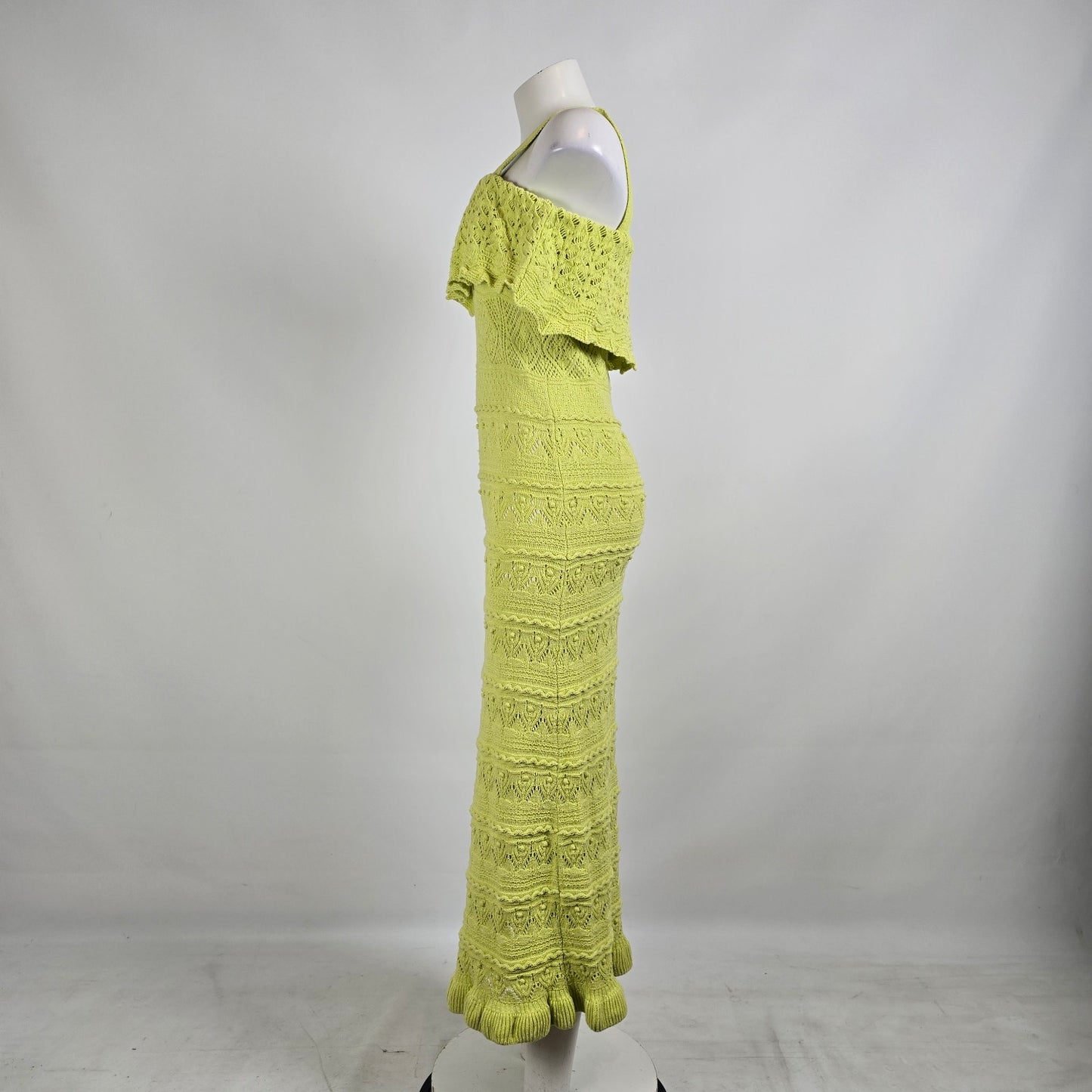 Zara Light Green Cotton Crochet Maxi Dress Size M