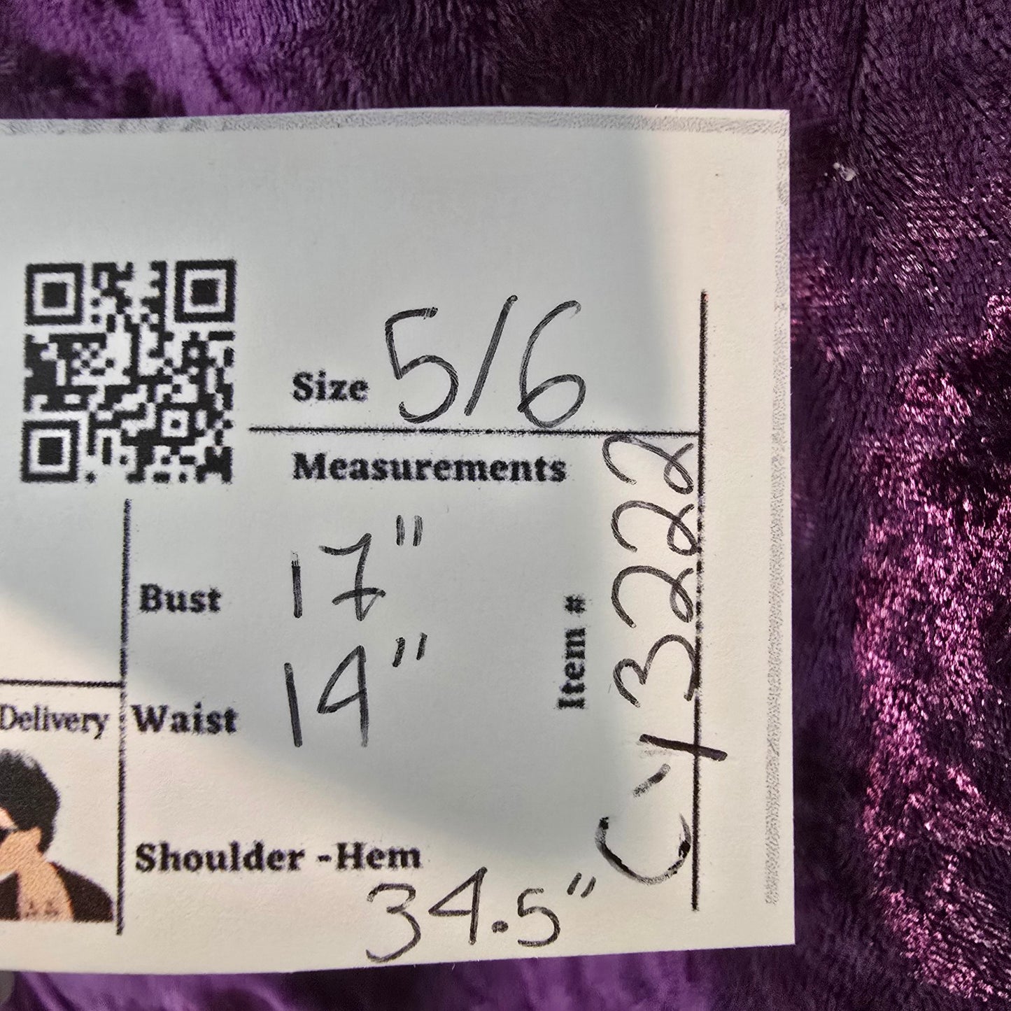 Vintage Purple Velvet Long Sleeve Mini Dress Size 5/6