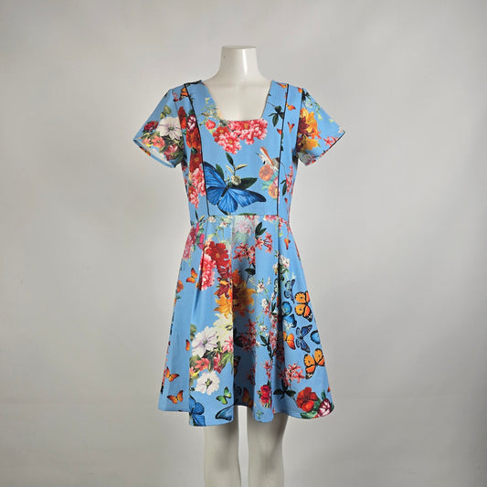 Antix Blue Floral Butterfly Fit & Flare Dress Size M/L
