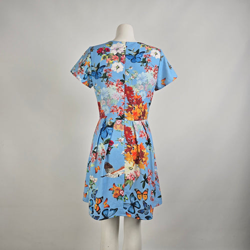 Antix Blue Floral Butterfly Fit & Flare Dress Size M/L