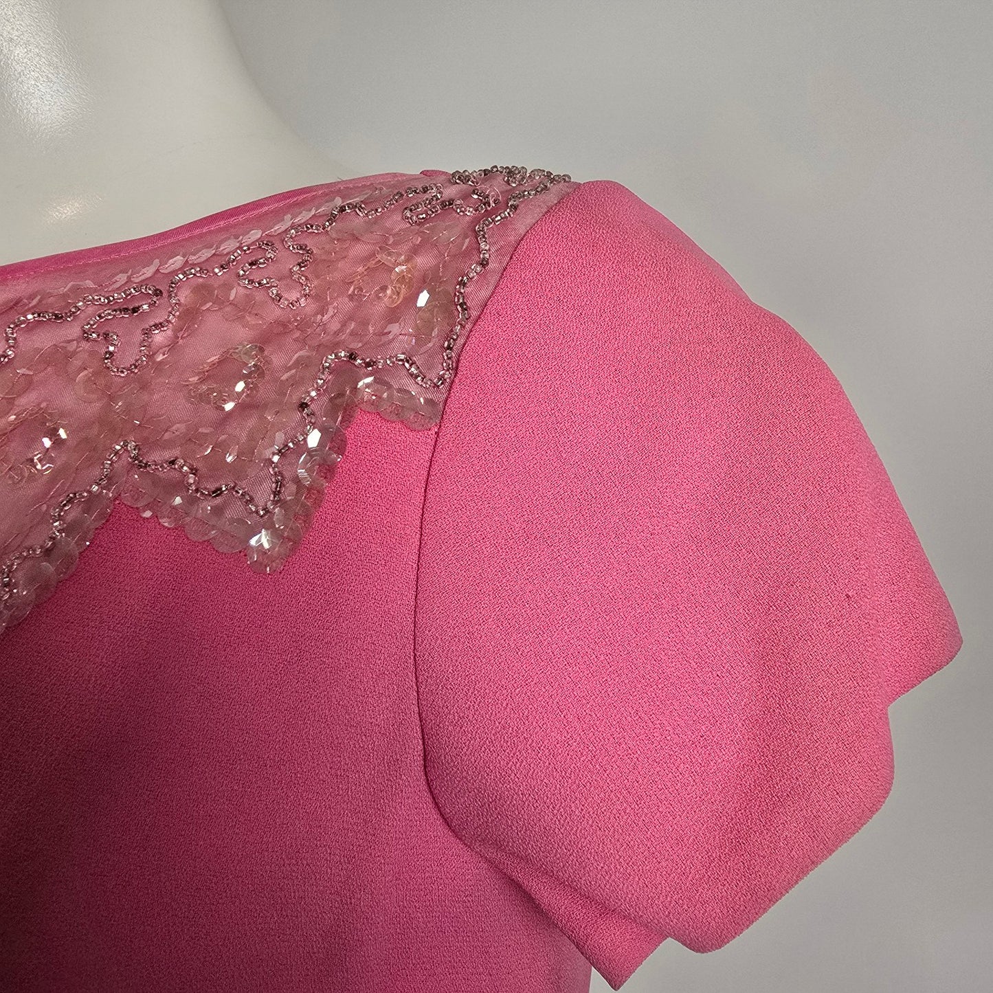 Vintage 60s Pink Sequined Neckline Shift Dress Size M