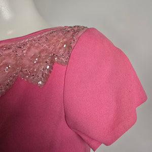 Vintage 60s Pink Sequined Neckline Shift Dress Size M