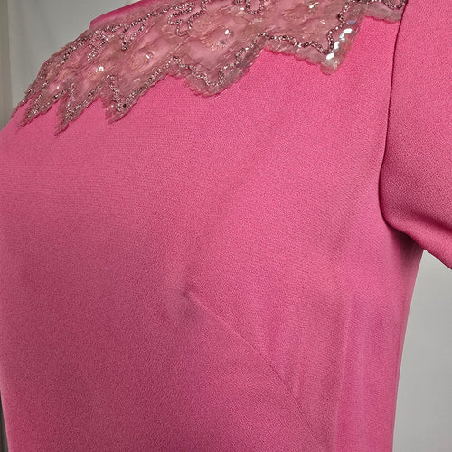 Vintage 60s Pink Sequined Neckline Shift Dress Size M