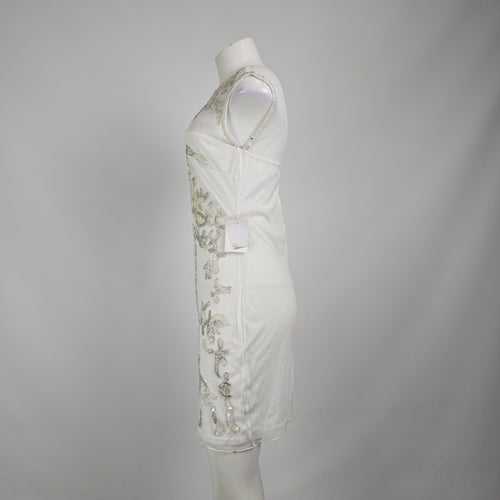 Venus White Beaded Mini Dress Size 6