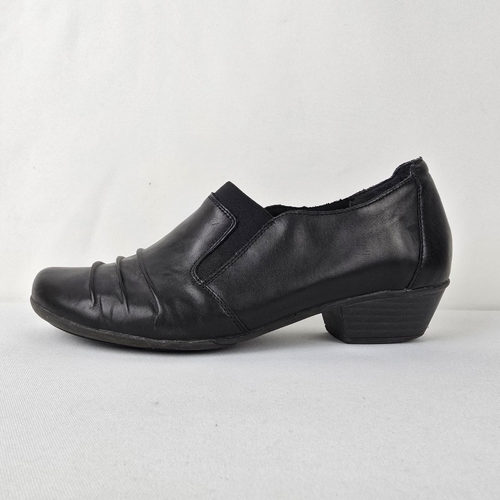 Remonte Black Leather Low Heel Shoes Size 8