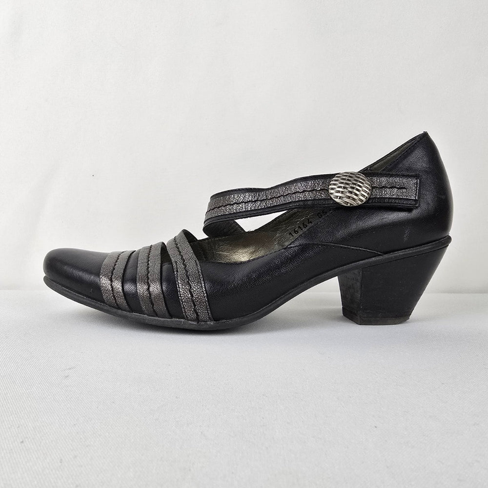 Fidji Grey Leather Mary Jane Heeled Shoes Size 9