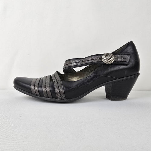 Fidji Grey Leather Mary Jane Heeled Shoes Size 9