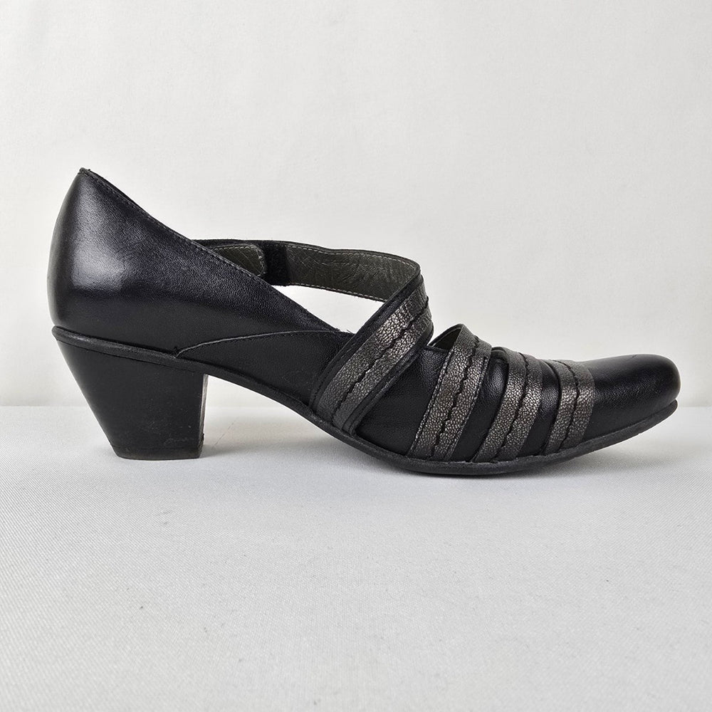 Fidji Grey Leather Mary Jane Heeled Shoes Size 9