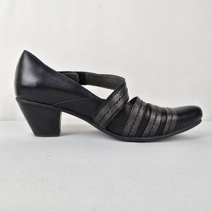 Fidji Grey Leather Mary Jane Heeled Shoes Size 9