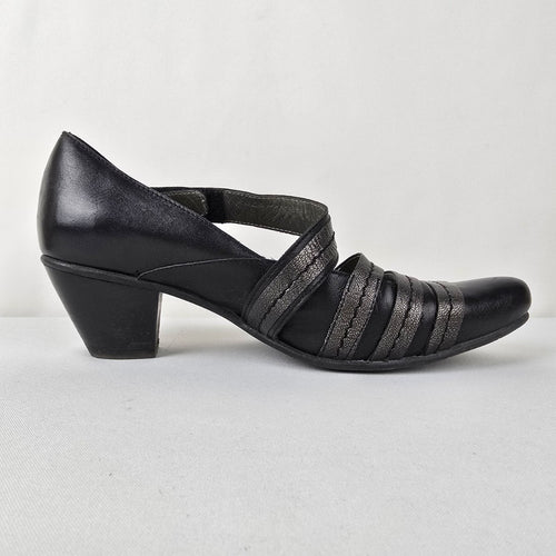 Fidji Grey Leather Mary Jane Heeled Shoes Size 9