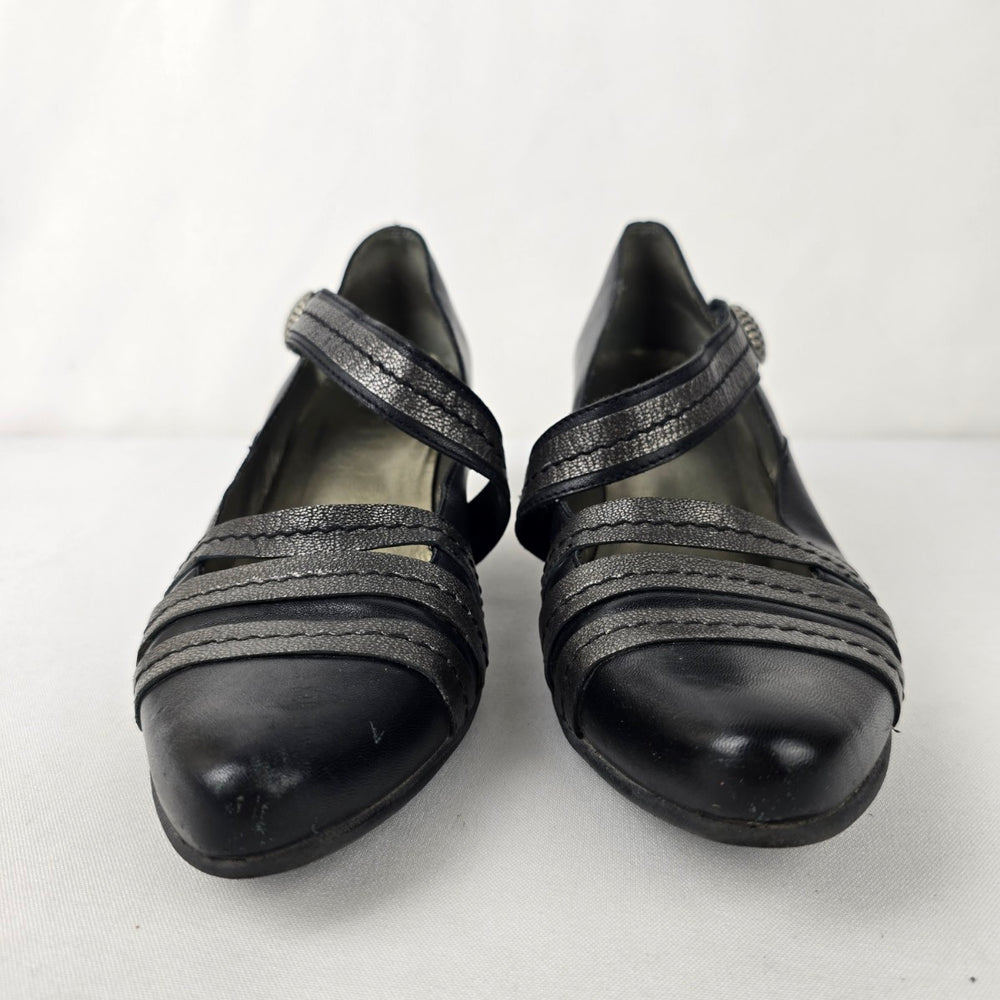Fidji Grey Leather Mary Jane Heeled Shoes Size 9
