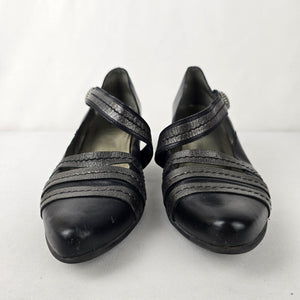Fidji Grey Leather Mary Jane Heeled Shoes Size 9