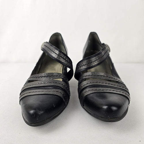 Fidji Grey Leather Mary Jane Heeled Shoes Size 9