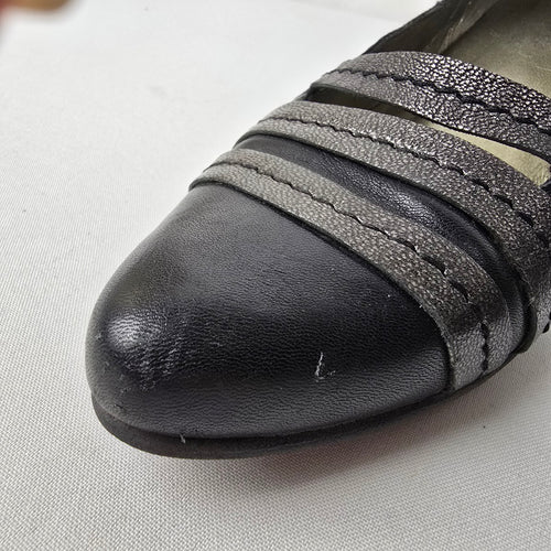 Fidji Grey Leather Mary Jane Heeled Shoes Size 9
