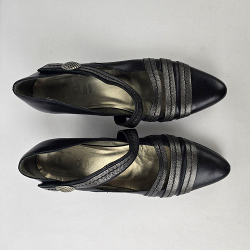 Fidji Grey Leather Mary Jane Heeled Shoes Size 9