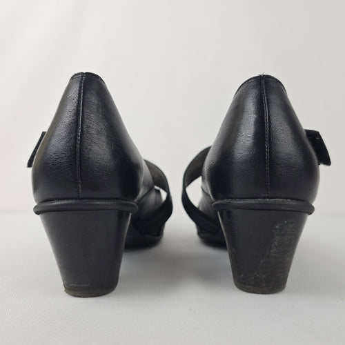 Fidji Grey Leather Mary Jane Heeled Shoes Size 9