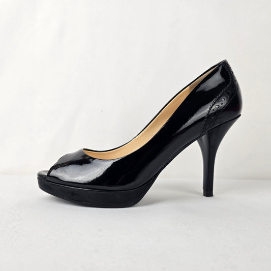 Marc Fisher Black Patent Peep Toe Heeled Shoes Size 6.5