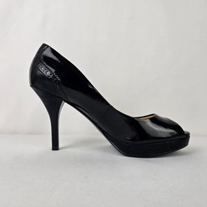 Marc Fisher Black Patent Peep Toe Heeled Shoes Size 6.5