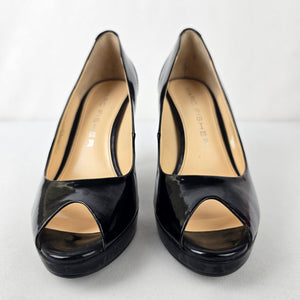 Marc Fisher Black Patent Peep Toe Heeled Shoes Size 6.5