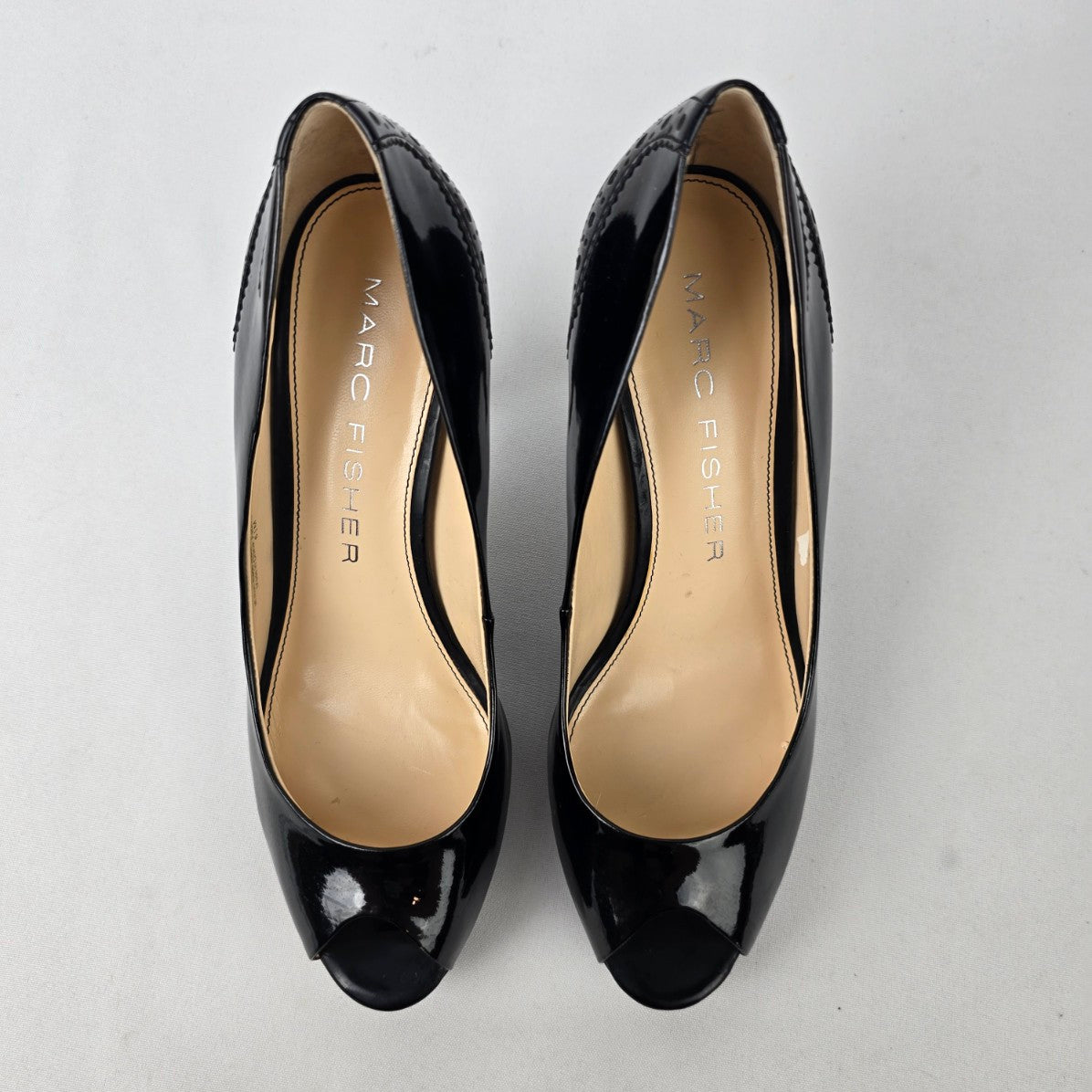 Marc Fisher Black Patent Peep Toe Heeled Shoes Size 6.5