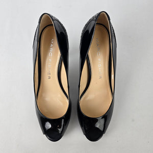 Marc Fisher Black Patent Peep Toe Heeled Shoes Size 6.5