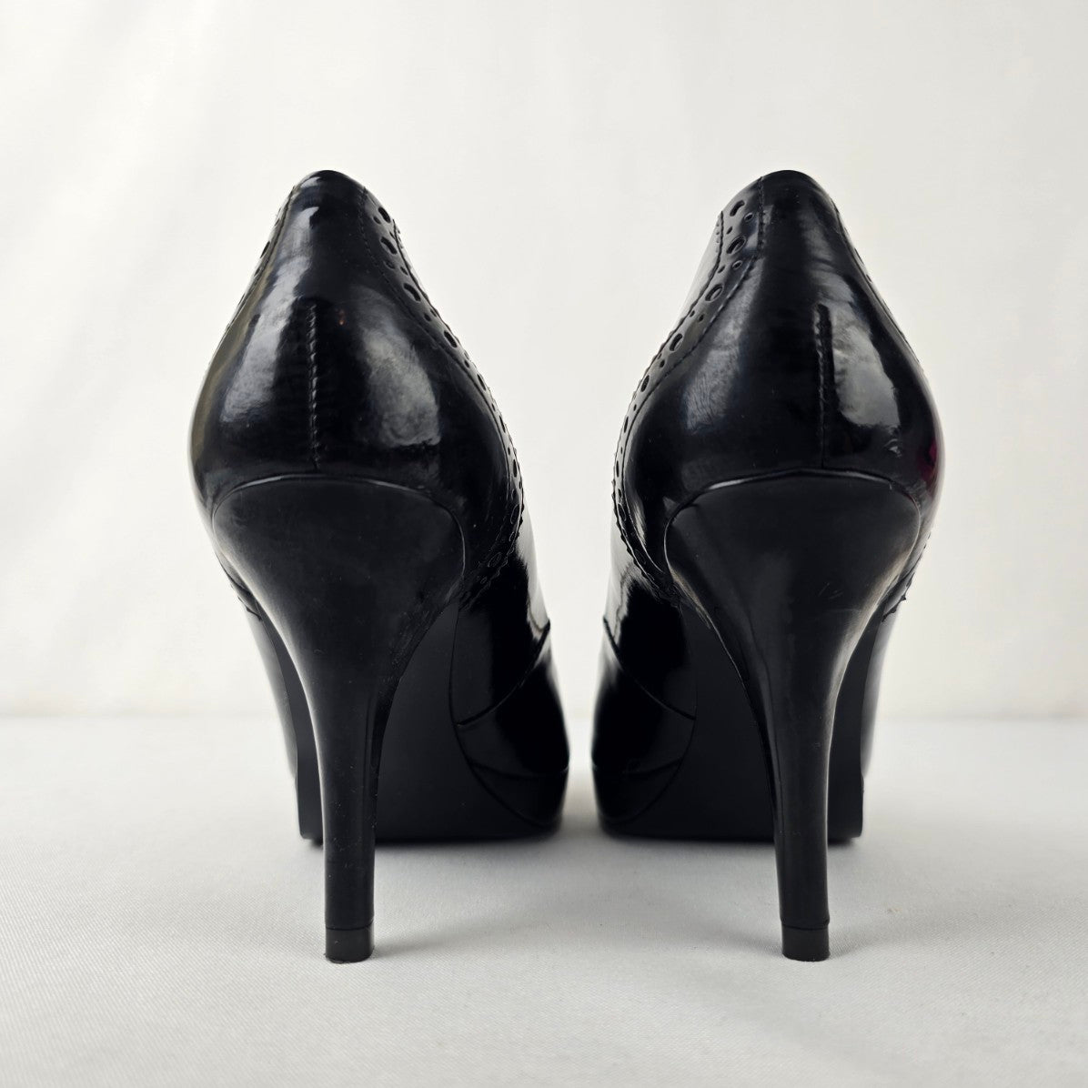 Marc Fisher Black Patent Peep Toe Heeled Shoes Size 6.5