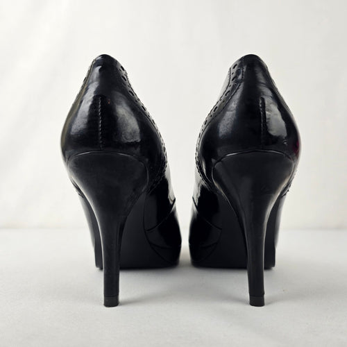 Marc Fisher Black Patent Peep Toe Heeled Shoes Size 6.5