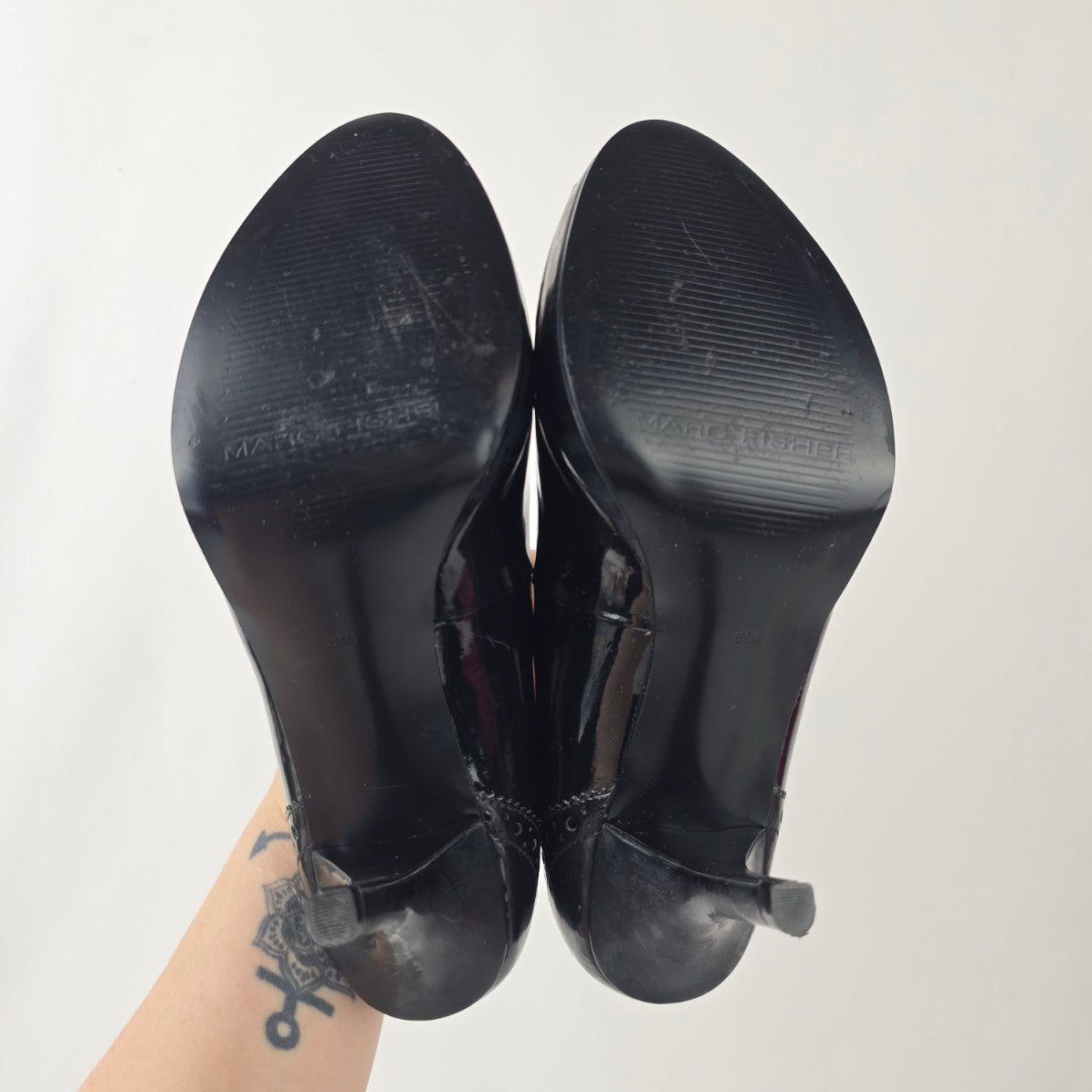 Marc Fisher Black Patent Peep Toe Heeled Shoes Size 6.5