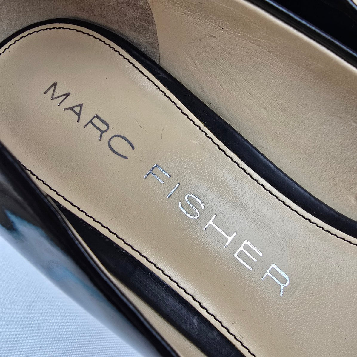 Marc Fisher Black Patent Peep Toe Heeled Shoes Size 6.5