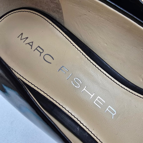 Marc Fisher Black Patent Peep Toe Heeled Shoes Size 6.5