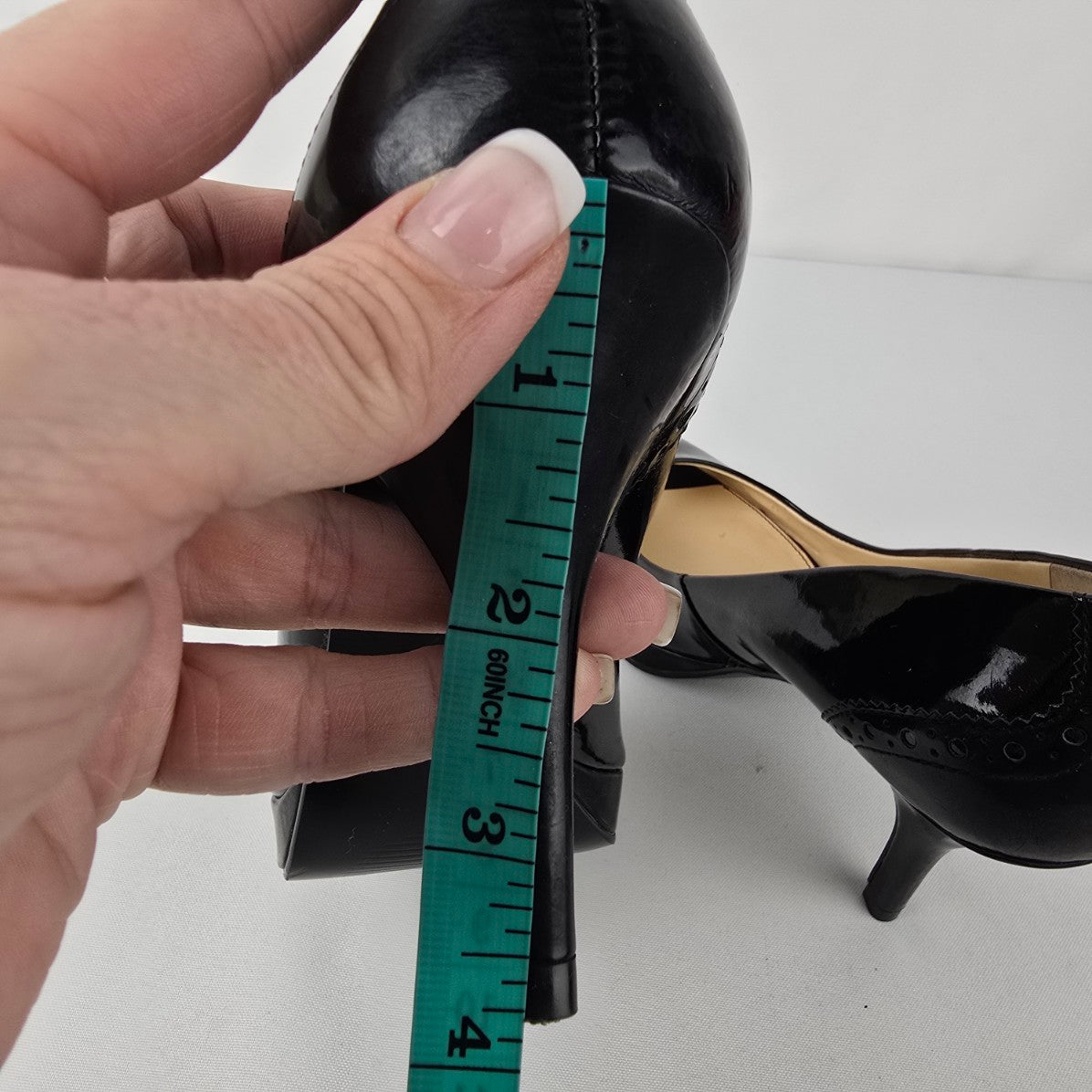Marc Fisher Black Patent Peep Toe Heeled Shoes Size 6.5