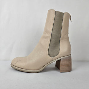 Oasis Society Cream Leather Block Heel Boots Size 8.5