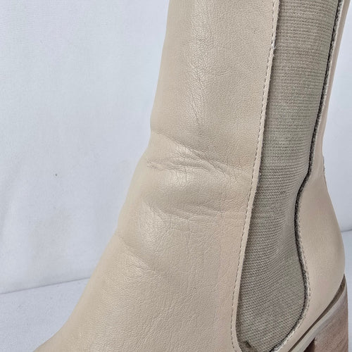 Oasis Society Cream Leather Block Heel Boots Size 8.5