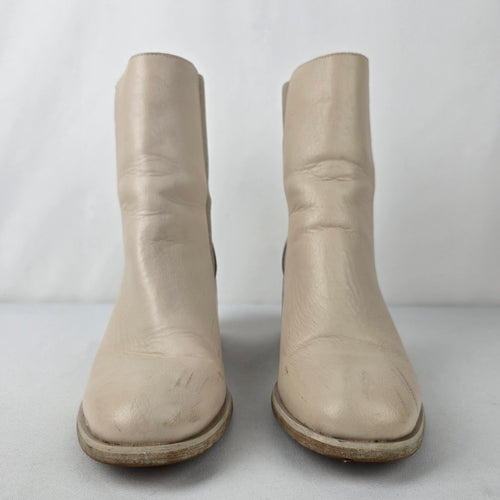 Oasis Society Cream Leather Block Heel Boots Size 8.5
