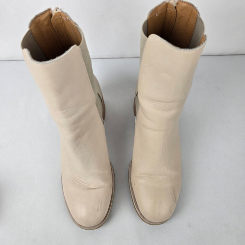 Oasis Society Cream Leather Block Heel Boots Size 8.5