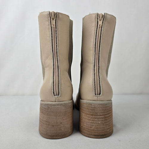 Oasis Society Cream Leather Block Heel Boots Size 8.5
