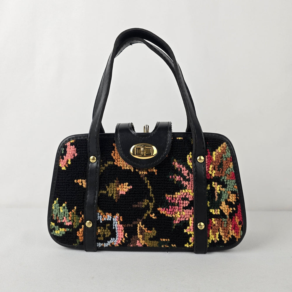 Vintage Spilene Black Floral Tapestry Purse