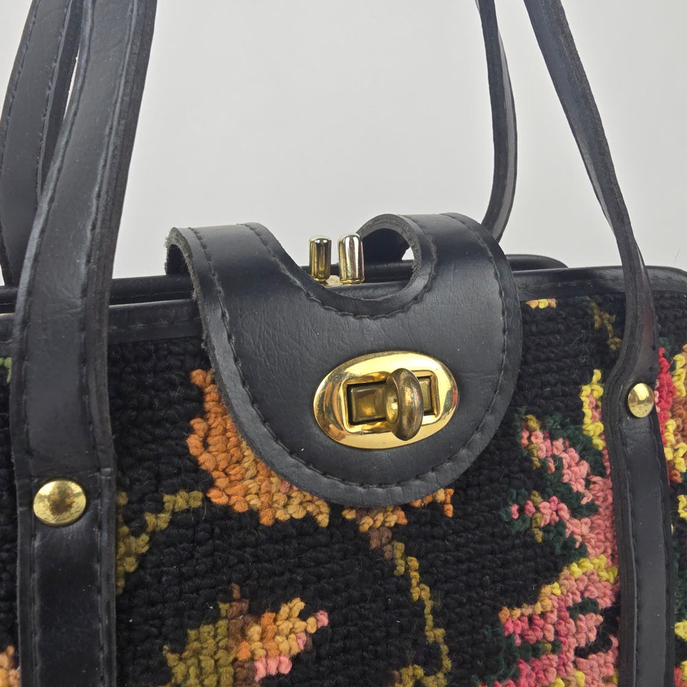 Vintage Spilene Black Floral Tapestry Purse