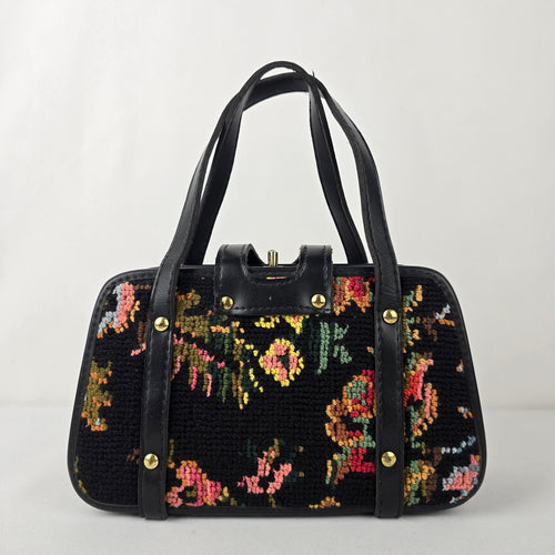 Vintage Spilene Black Floral Tapestry Purse