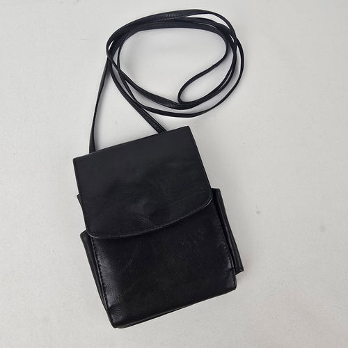 Black Leather Wallet Crossbody Purse