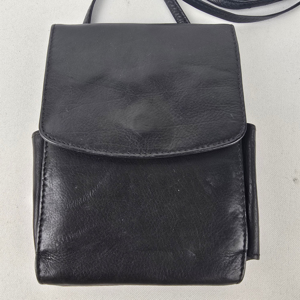 Black Leather Wallet Crossbody Purse