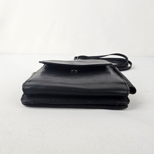 Black Leather Wallet Crossbody Purse