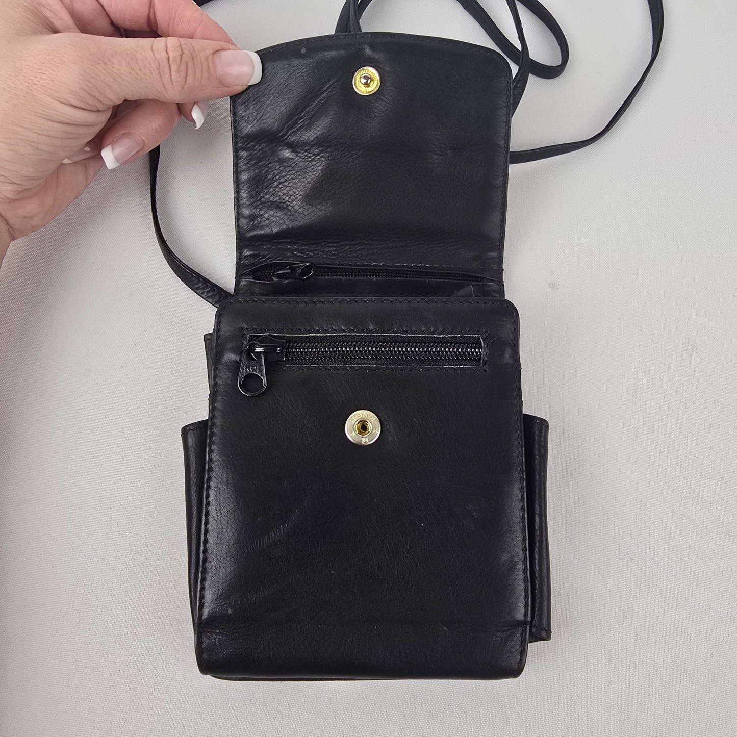 Black Leather Wallet Crossbody Purse