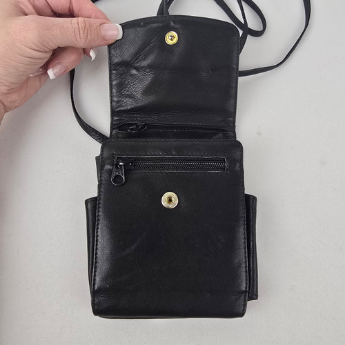 Black Leather Wallet Crossbody Purse